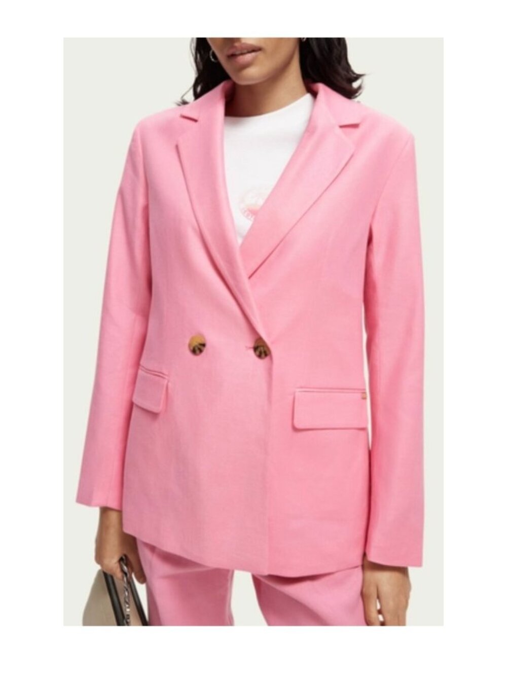Scotch Soda Paradise Blazer Size Small Pink Linen Double Breasted Old Money Luxe